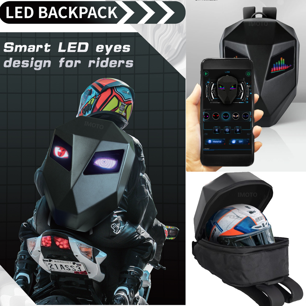 Knight Riding Backpack with Ey - Motorcycle Helmet Backpack Waterproof Led recension och pris